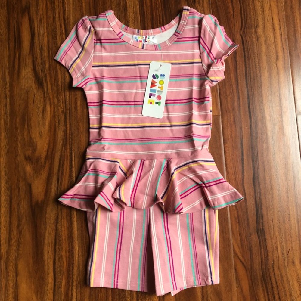 NWT Dot Dot Smile Romper Pink Multicolor Stripes Multiple Sizes